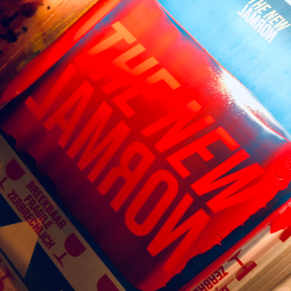 The new normal (white with neon red print)