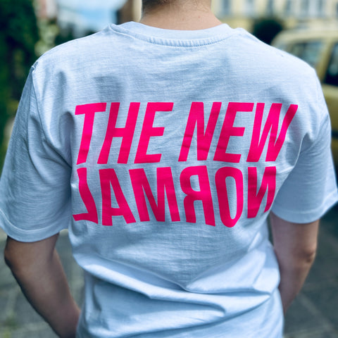 The new normal (white with neon pink print)